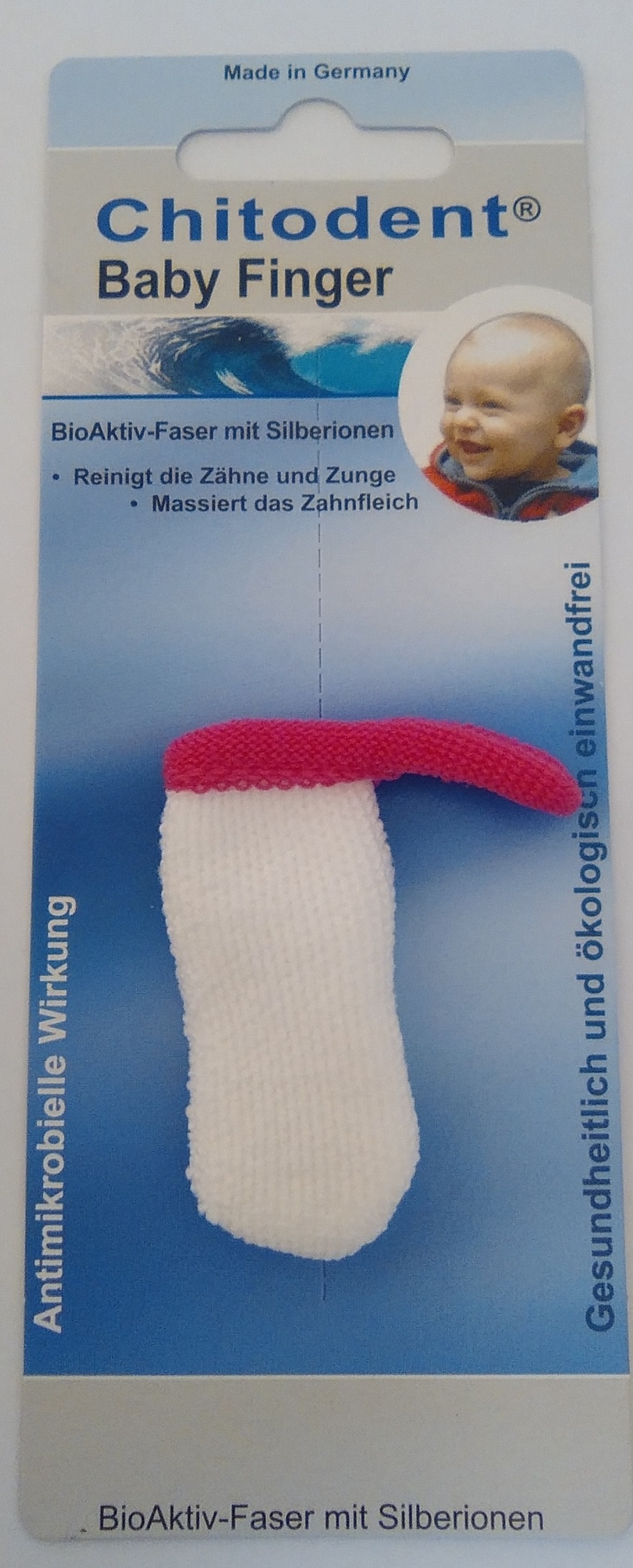 Chitodent Fingerzahnbürste für das Baby Mikrofaser in Kombination mit der Bioaktive Faser Trevira