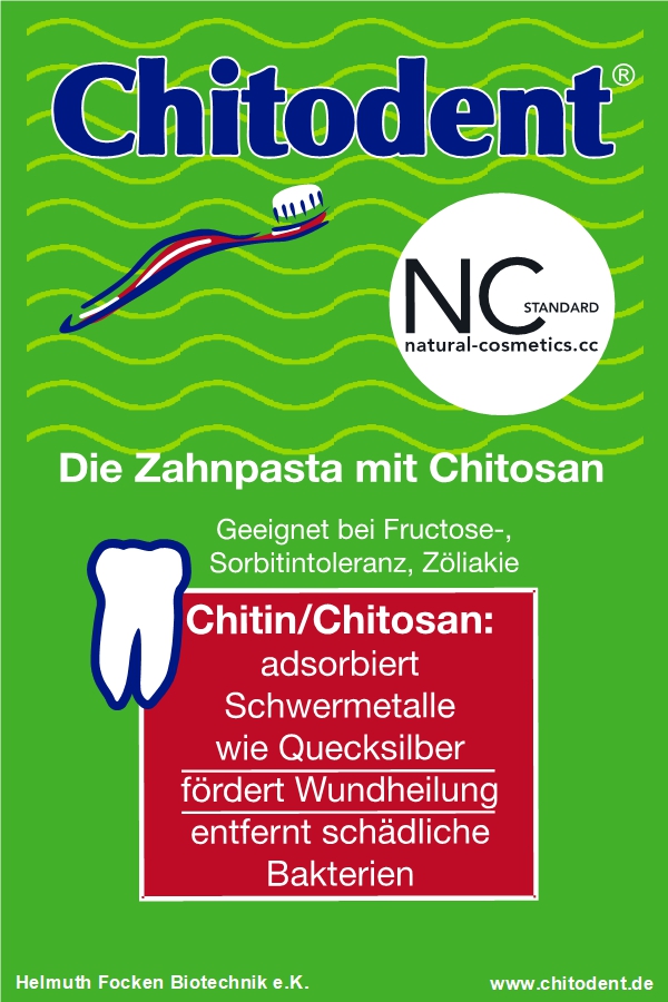 Zahnpasta Chitodent ohne biogene Amine. Histamin- Sorbit-Frukrtoseintolleranz Zöliakie Zahnpasta mit Chlorophyll